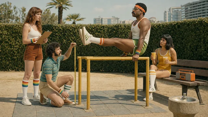 A trainer coaching a client on outdoor bars
